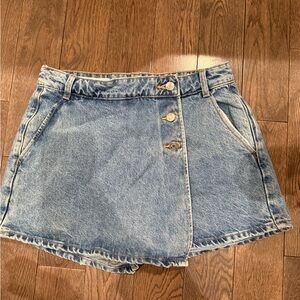 Denim Button-Front Skort in Light Blue